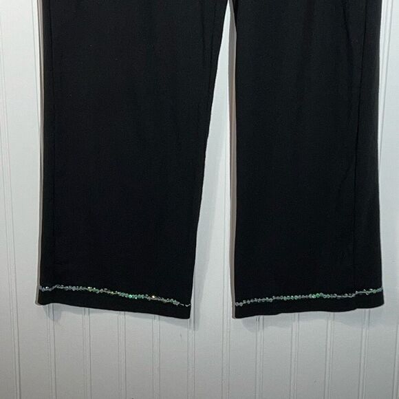 Fashque Sequined Cropped Pants Women’s Large Black Stretch Straight Legs Classic - Picture 3 of 8